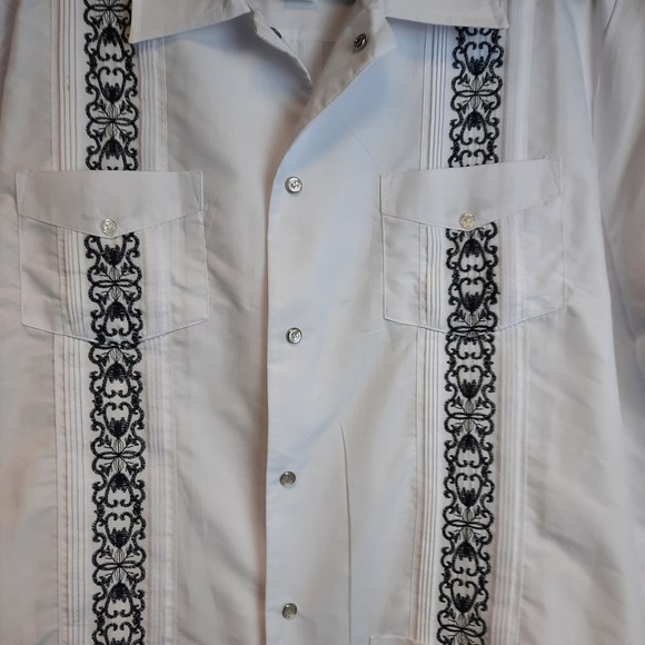 HABAND GUAYABERA MEN'S WHITE SIZE XL EMBROIDERED SNAP-UP SHORT SLEEVE POCKETS - Picture 2 of 8